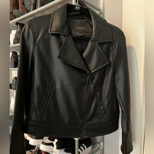 Black vegan leather moto jacket